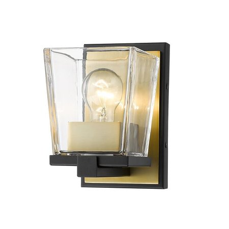 Z-LITE Bleeker Street 1 Light Wall Sconce, Matte Black & Olde Brass & Clear 475-1S-MB-OBR